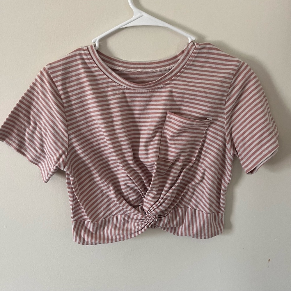 Pink striped cropped shirt